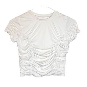 Garage Crew Neck Short Cap Sleeve Stretch White Cropped Tee XS